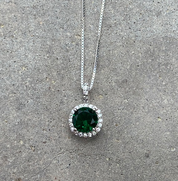 Emerald Crystal Necklace Sterling Silver 14 16 18 20 22 May Birthstone Gift for Birthday Etsy