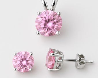 Pink Topaz Earrings Necklace Set, Birthday Gift for Her, Minimalist Jewelry