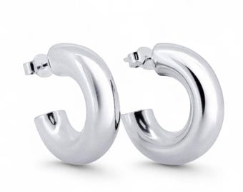 Chunky Sterling Silver Hoop Earrings 1 Inch  Lightweight Hollow Tube • Gift for Her
