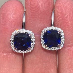 Blue Sapphire Leverback Earrings, September Birthstone Jewelry, Gift for Her