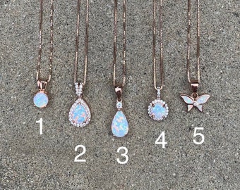 Opal Necklace in Rose Gold over Sterling Silver, 5 Styles & 4 Lengths From 16” to 22”, Rose Gold Opal Necklace, Butterfly opal