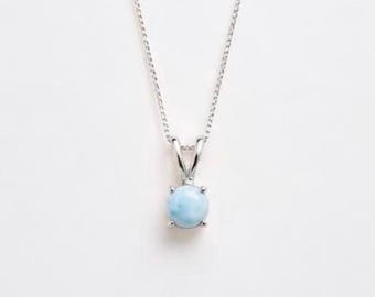 Gift for Mom, Dainty Larimar Necklace, Small Round Larimar Pendant, Real Larimar Jewelry, Simple Larimar, Minimalist