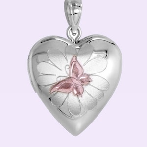 Butterfly Locket •  Gift for Her Birthday • Sterling Silver Heart Locket Necklace