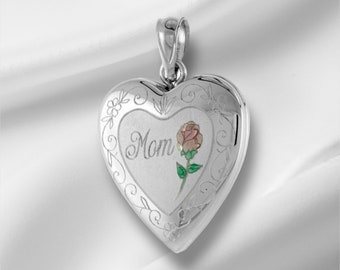 Mothers Day Jewelry Gift Heart Locket Necklace in Sterling Silver for Woman such as Sister, Wife, Grandma, Daughter, Mom, 18” 20” 22” 24”