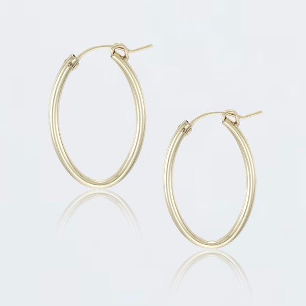 Oval Hoop Earrings Gold Filled  • Anti-Tarnishing • 2mm Tube in 34mm, 30mm and 20mm lengths • Everyday Gold Fill Hoops with Oval Shape