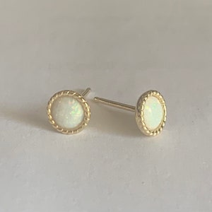 Opal Stud Earrings Gold Minimalist Dainty Studs, Birthstone Bridesmaid Jewelry
