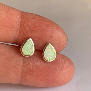 Opal Stud Earrings Gold Minimalist Dainty Studs, Birthstone Bridesmaid Jewelry, Pear Opal Earrings