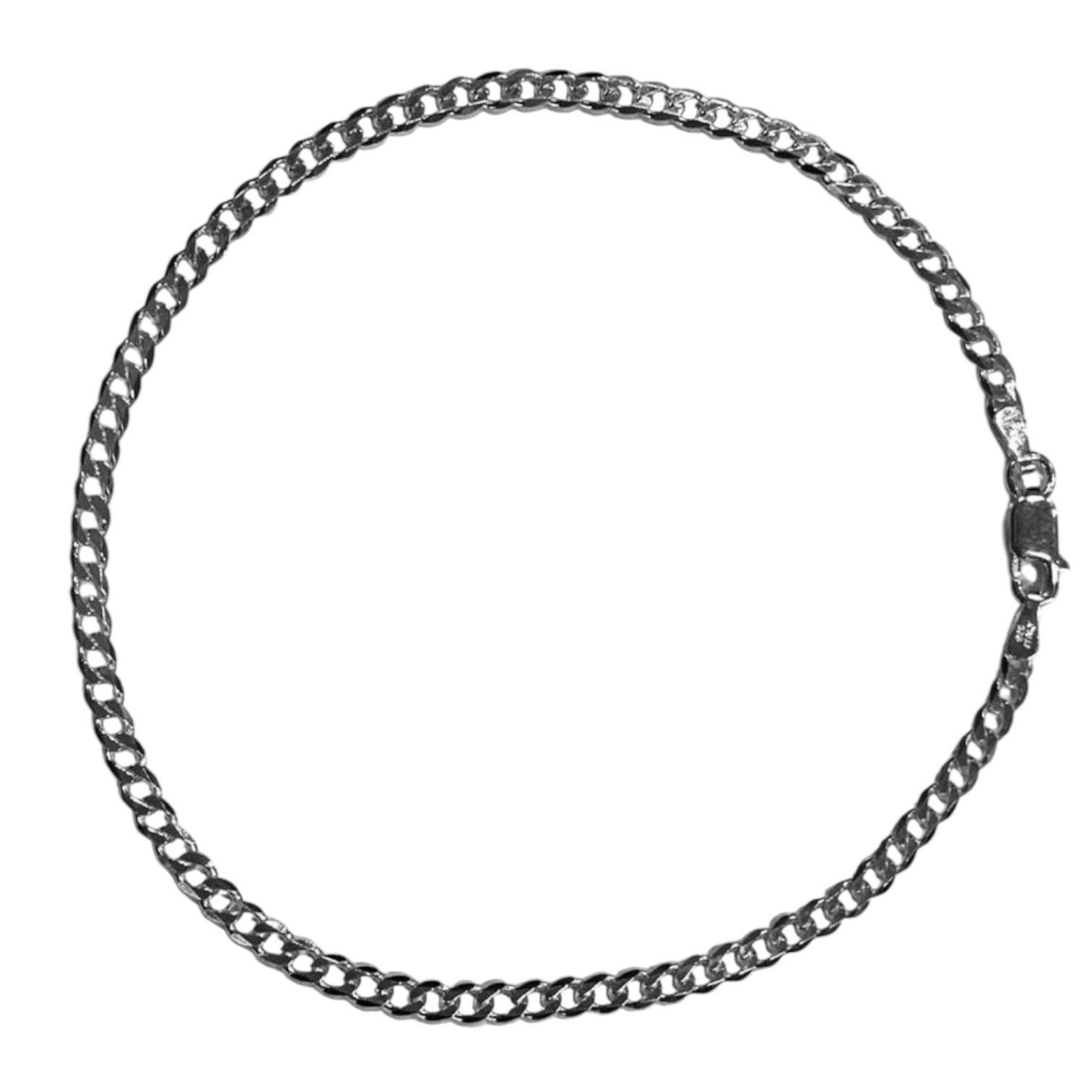 Cuban Link Anklet, Sterling Silver Curb Anklet, Ankle Bracelet Curb, Cuban Curb Anklet, Beveled Curb in 3mm, Gift for Her