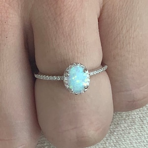 Opal Ring, Dainty Ring, October Birthstone, Opal Jewelry, Stackable Rings, Rings for Women, Gift for Her, Gift for Mom, Gemstone Ring