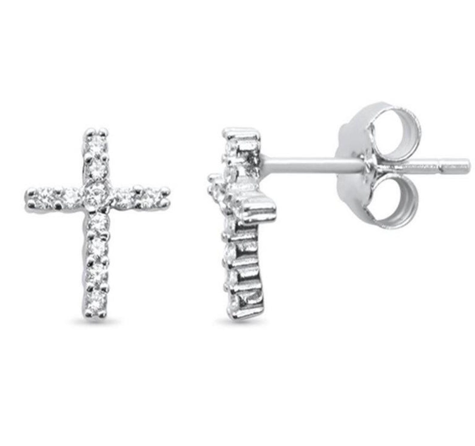 Sterling Silver Cross Earring Studs, Cross Earrings in Silver, Gold, Rose Gold, Religious Gift for First Communion, Confirmation, Baptism