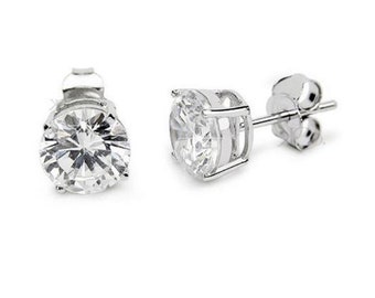 Diamond CZ Stud Earrings with .925 Sterling Silver Basket Setting - Size 2mm, 4mm, 5mm, 6mm, 7mm, and 8mm