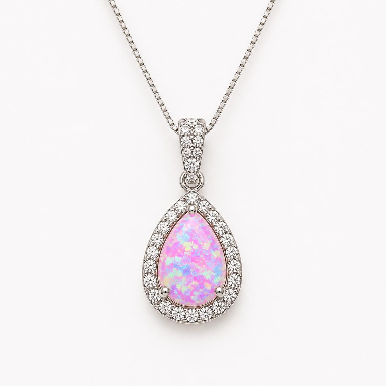 Pink Opal Necklace Silver, October Birthstone Gift, Bridesmaid