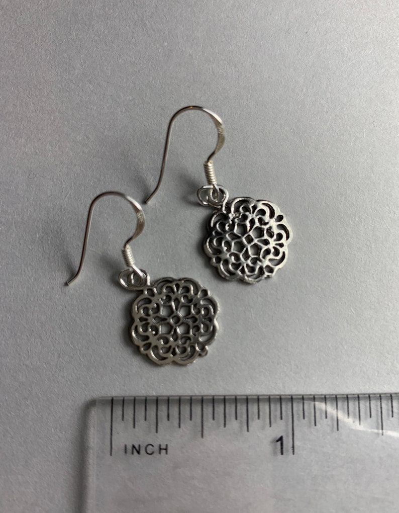 Sterling Silver Dangle Earrings Lightweight Highly Polished Modern Flower Earrings with French Wire