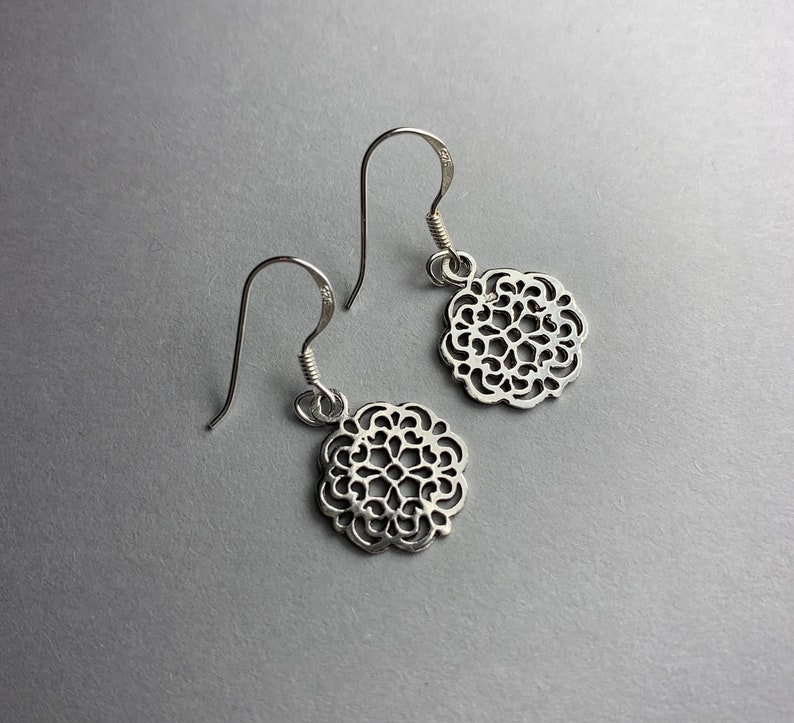 Sterling Silver Dangle Earrings Lightweight Highly Polished Modern Flower Earrings with French Wire