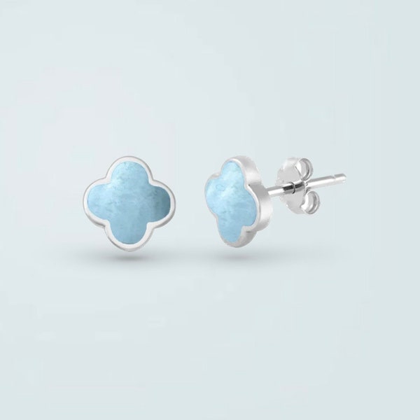 Larimar Earrings, Larimar Clover Studs Silver, Gift for Her, Jewelry for Women, Daughter Mom Gift