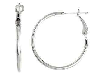 925 Sterling Silver Lever Back Hoop Earrings, 2mm Tube - 3 Sizes : 35mm, 40mm, 50mm, Italian Hoops Made in Italy