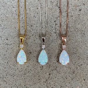 White Opal Necklace, Opal Teardrop Necklace, Gifts for Mom, Bridesmaid Gifts, Bridal Jewelry, Minimalist Necklace, Christmas Gift