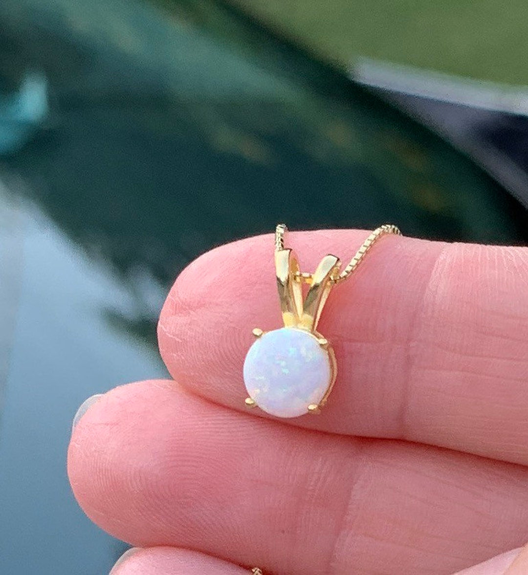 Opal Necklace Gold Minimalist, Fire White Opal Pendant Necklace for