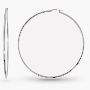 3 Inch Hoop Earrings Silver - Thin Hoop Earrings - Oversized Hoops - Italian Sterling Silver - 2mm tube- Extra Large Hoops, 3” Earring Hoops