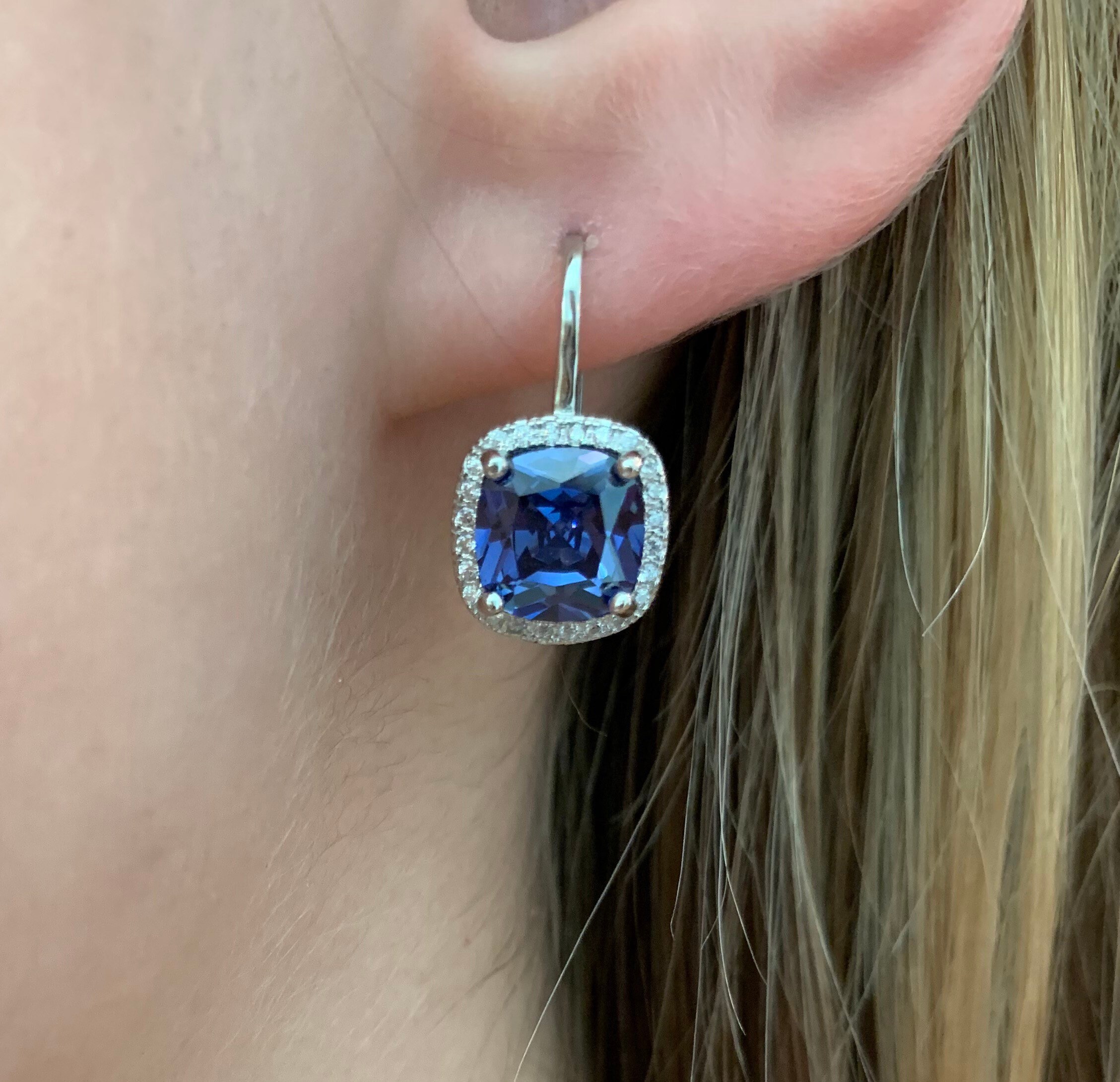 Boucles D'oreilles Pendantes En Tanzanite Naturelle - Argent 925, Pierre Ovale Bleue