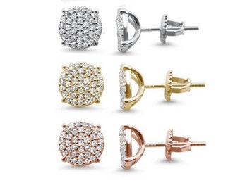 Rose Gold Pave Disc Stud Earrings - Dainty Sparkly Simulated Diamond ERrings with CZ Stones - Gift for Her