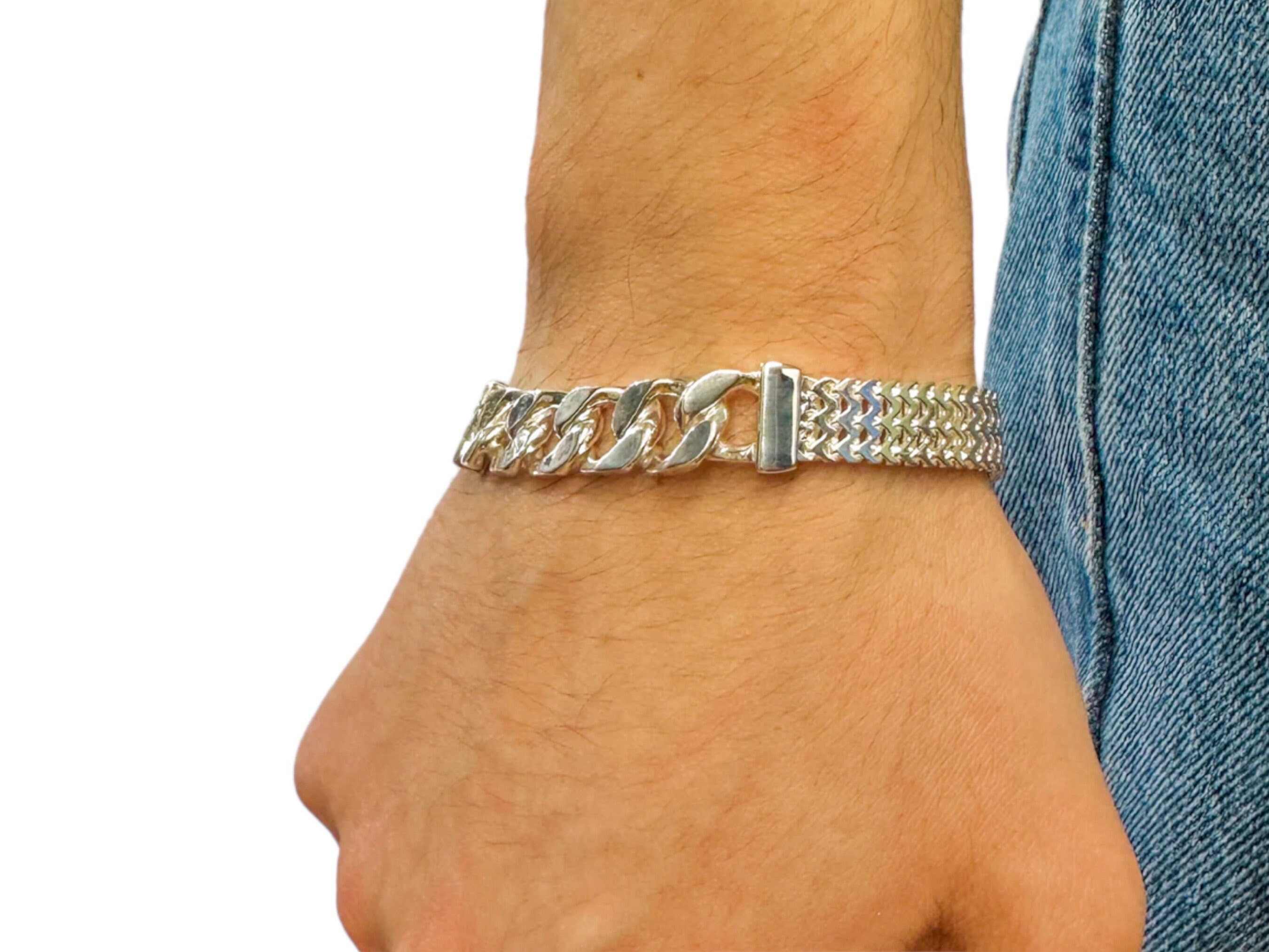 Men's 9MM Thick Curb Bracelet in Sterling Silver 8 Men's 9MM Thick Curb Bracelet in Sterling Silver 8