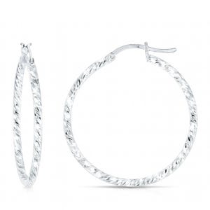 Diamond Cut Silver Hoop Earrings Extra Large, Sterling Silver Thin Hoops, Gift for Her