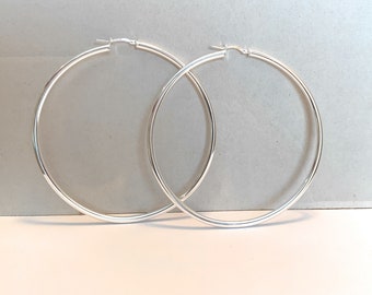 3 Inch Silver Hoop Earrings - 925 Sterling Silver Hoop - 3mm Hoops - Italian Hoop Earring - Italian Jewlery - Oversized Hoop Earrings