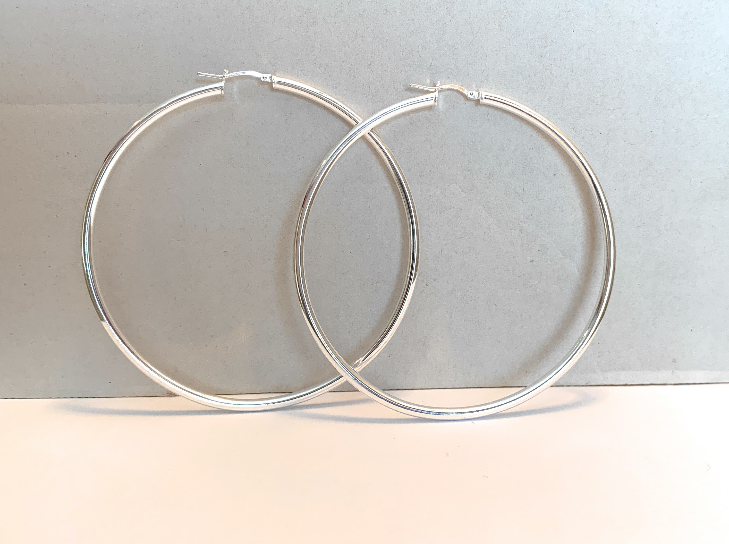 3 Inch Silver Hoop Earrings - 925 Sterling Silver Hoop - 3mm Hoops ...
