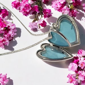 Heart and Locket Necklace in Sterling Silver Holds Four Pictures, Personalized Jewelry Gift for Family Photos to Give Mom
