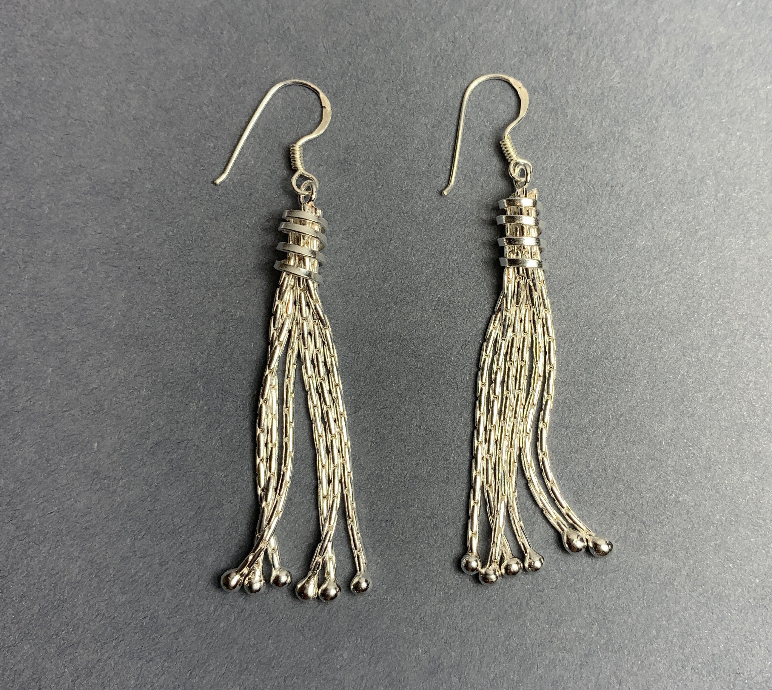 Silver Tassel Earrings 925 Sterling Silver French Wire Etsy