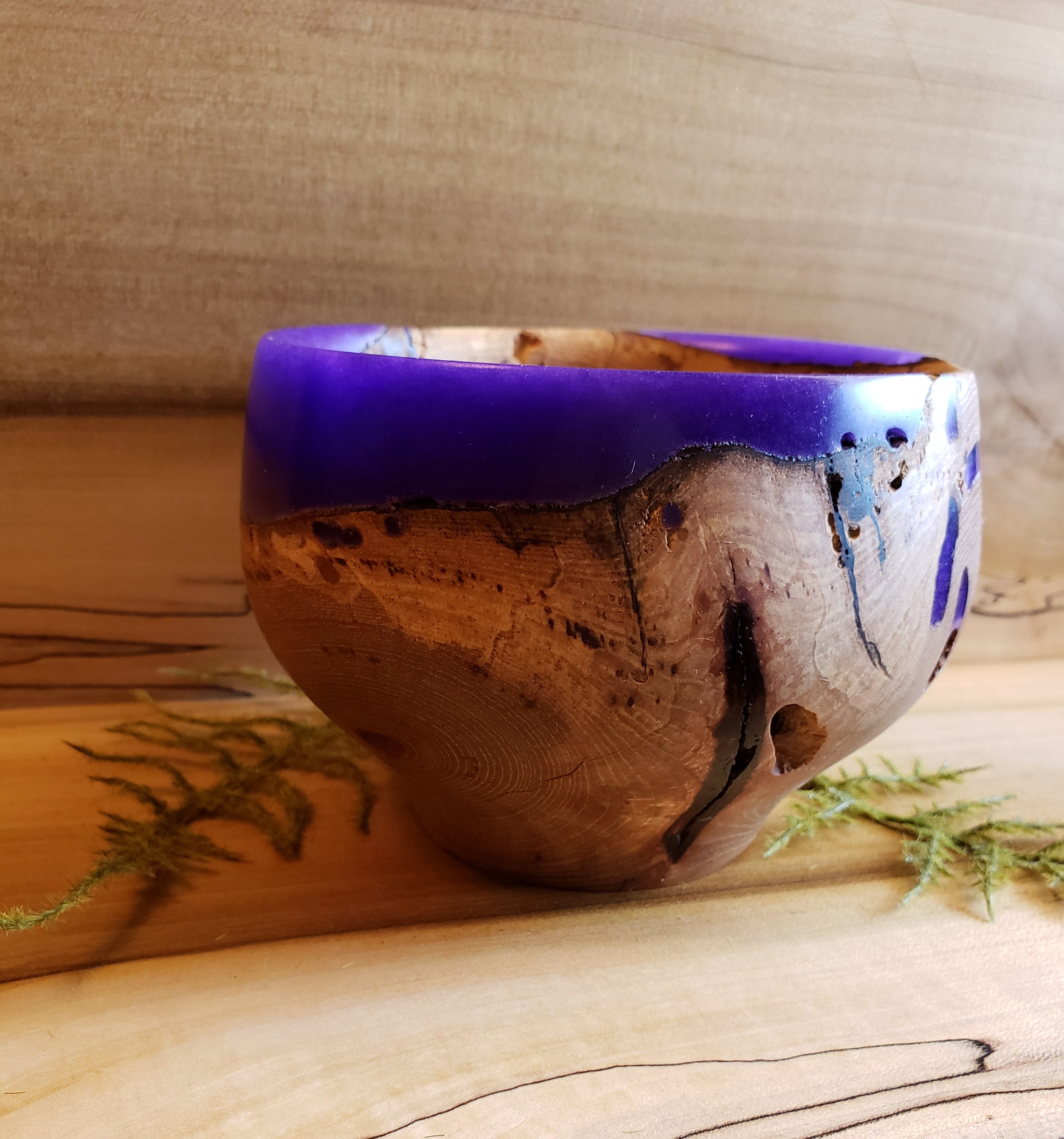 Purple Epoxy Hickory Crotch Wood Bowl Handmade Wood Bowl Etsy