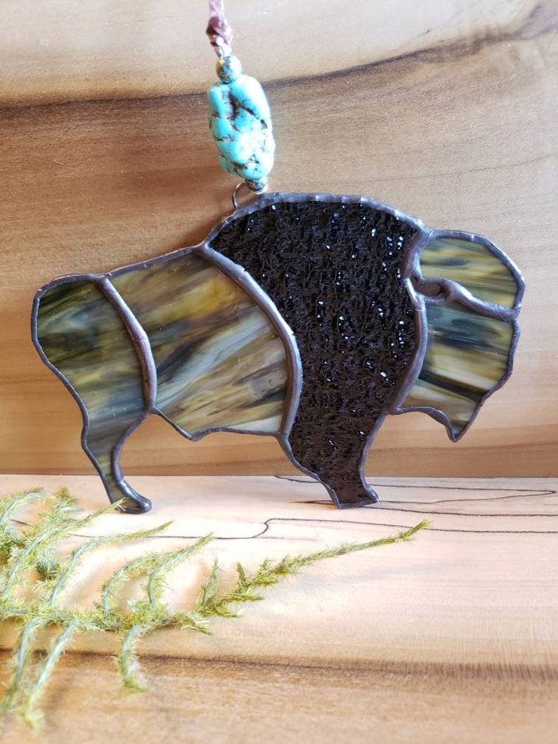 Stained Glass Buffalo Buffalo Bison Turquoise Rock North Etsy