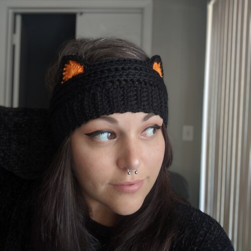 Cat Ear Headband Crochet Ear Warmer Halloween Cat Ears Etsy
