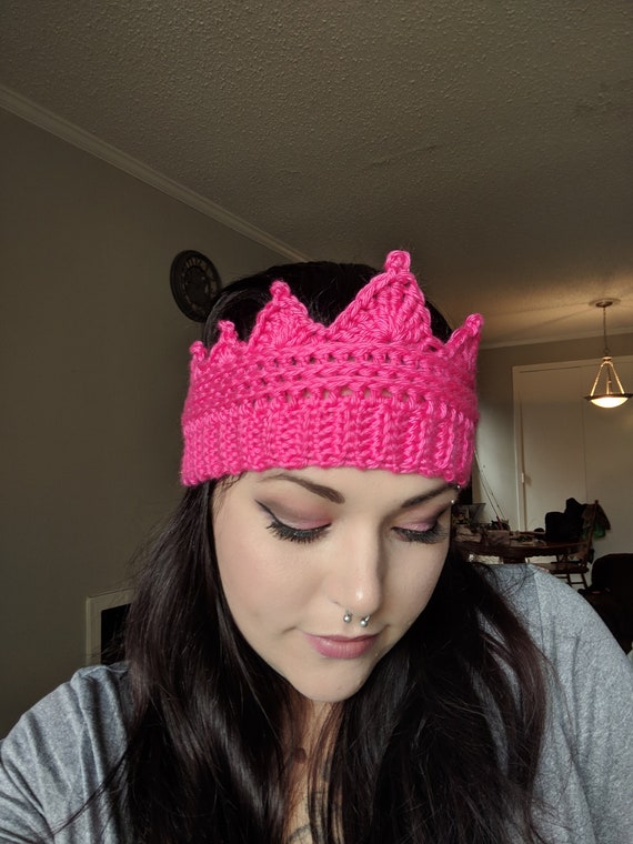 Costume Handmade Crochet- Ski Headband Crochet Crown Ear Warmer With Heart Applique- Headband Head Wrap Kids and Adult Sizes