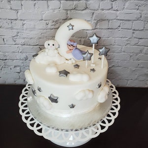 Moon baby and bunny fondant cake topper,  baby shower cake