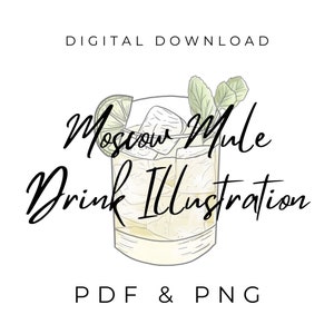 Moscow Mule Drink Digital Download, Wedding Drink, Wedding Bar Sign, Wedding Signature Drink, Moscow Mule Illustration, Wedding Download