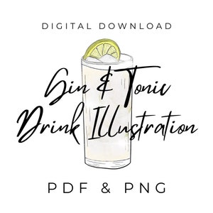 Digitaler Download Gin und Tonic, Hochzeit Drink Download, Hochzeit Bar Schild, Hochzeit Signatur Getränk, Gin Tonic, Hochzeitsgetränk, Gin Drink