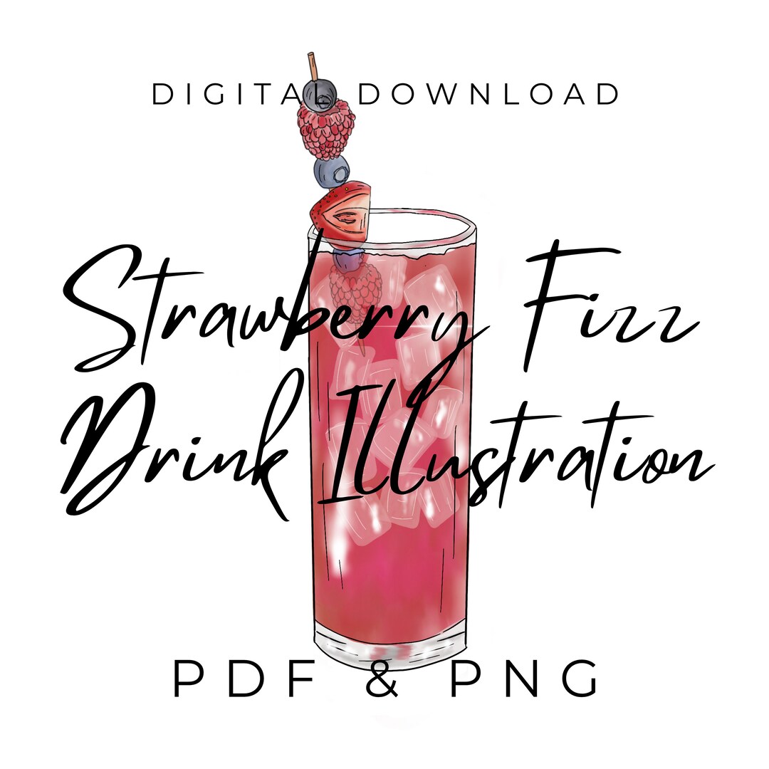 Strawberry Fizz Drink Digital Download, Mocktail Drink, Wedding Bar