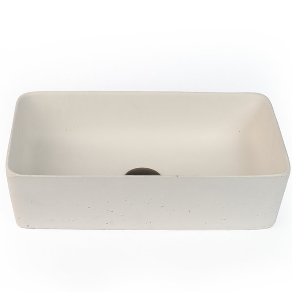 Concrete Vessel Sink, Handmade, Small White Rectangle Design, Sleek and Modern Washbasin for Bathroom.