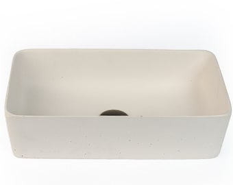 Concrete Vessel Sink, Handmade, Small White Rectangle Design, Sleek and Modern Washbasin for Bathroom.