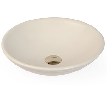 Concrete Vessel Sink, Handmade, White Round Bowl Design, Sleek and Modern Washbasin for Bathroom.