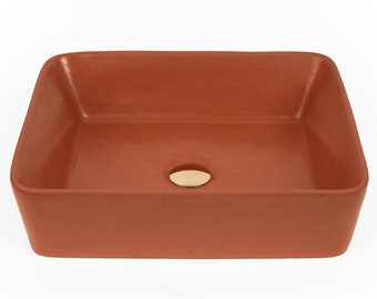 Concrete Vessel Sink, Handmade, Terra Cotta Rectangle Design, Sleek and Modern Washbasin for Bathroom, New Design.