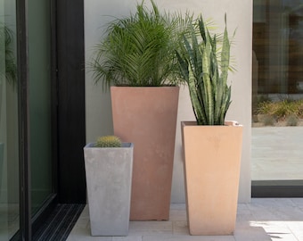Large Concrete Planters, Indoor/Outdoor, Colorful Pot, Small, Medium, Large, Square Design, Variety of 17 Different Colors, 14", 16", 20"