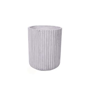 May include: A light gray concrete planter with a ribbed texture.