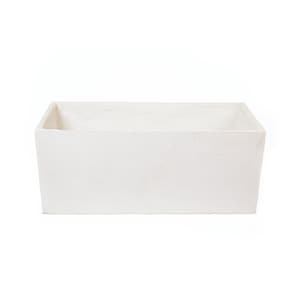 May include: A white rectangular planter made of concrete. The planter is empty and has a smooth surface.