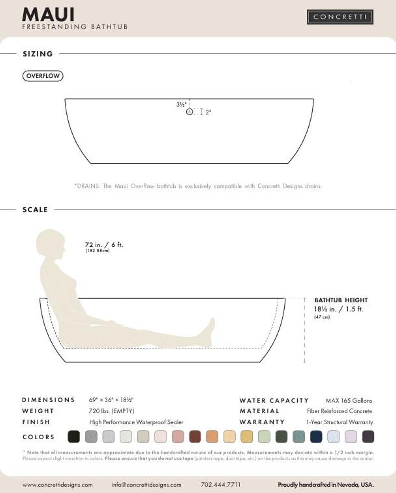 Concrete Bathtub, Handcrafted Concrete Tub, Variety of 17 Different Colors, Indoor & Outdoor Use Maui image 6