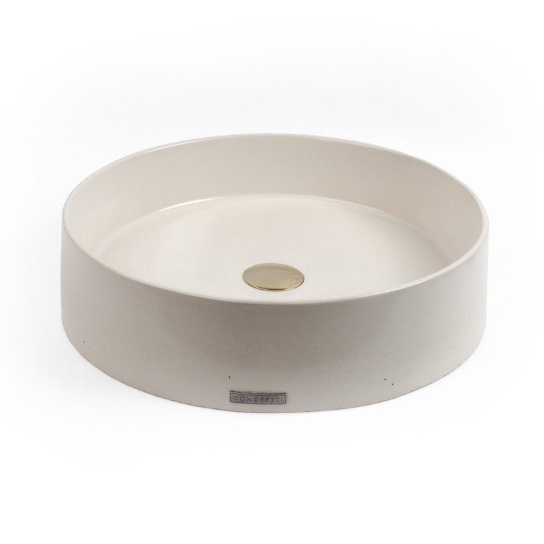 Concrete Vessel Sink Handmade White Round Bowl Design Sleek Etsy