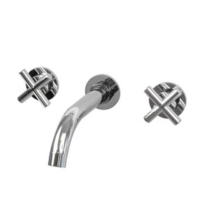 Puede incluir: Grifo de ba&ntilde;o de pared cromado con dos manijas en forma de cruz.