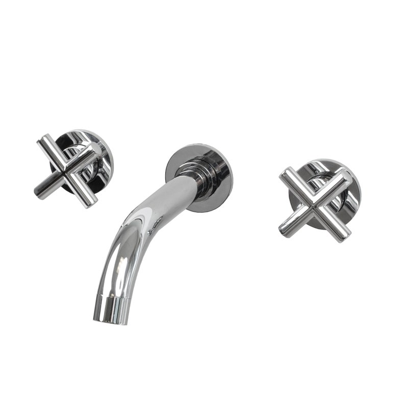 Puede incluir: Grifo de ba&ntilde;o de pared cromado con dos manijas en forma de cruz.
